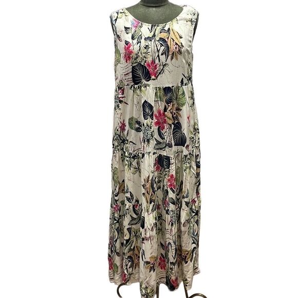Women’s Floral Sleeveless Flowy Maxi Dress Size 4XL (Runs very small) Cream - Picture 2 of 8